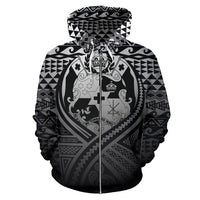 Tonga All Over Zip up Hoodie Lift up Black - Polynesian Pride
