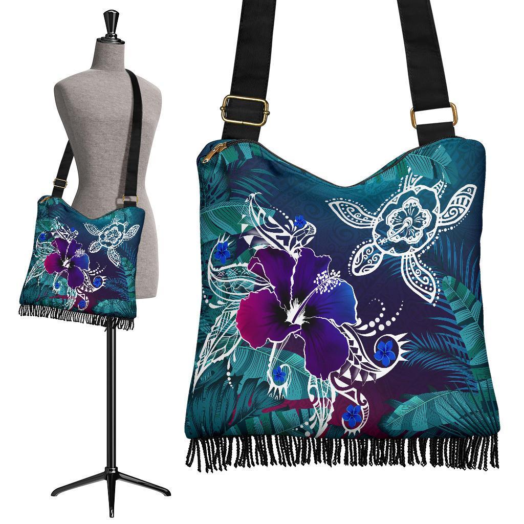 hawaiiCrossbody Boho Handbag - Hawaii Turtle Flowers And Palms Retro Crossbody Boho Handbag One Size Green - Polynesian Pride
