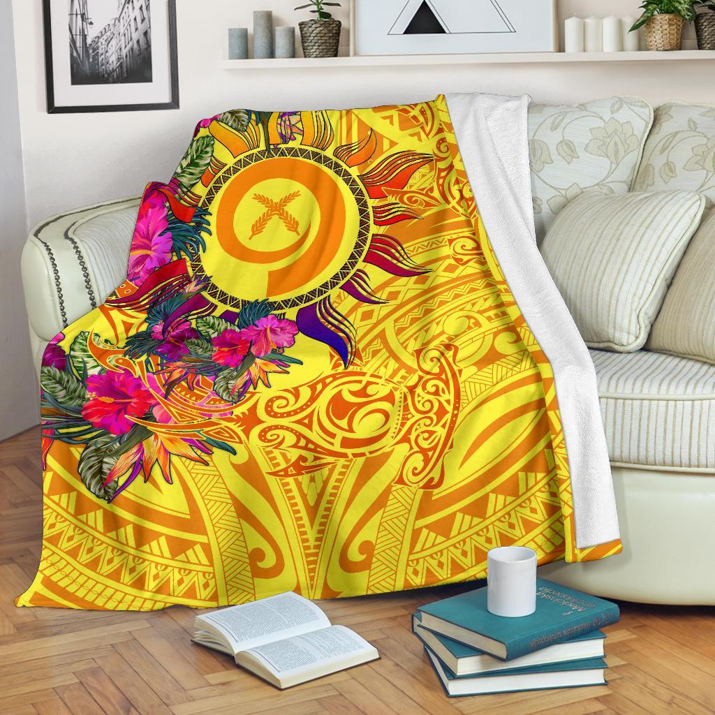 Polynesian Blankets - Vanuatu Symbols With Hibiscus White - Polynesian Pride