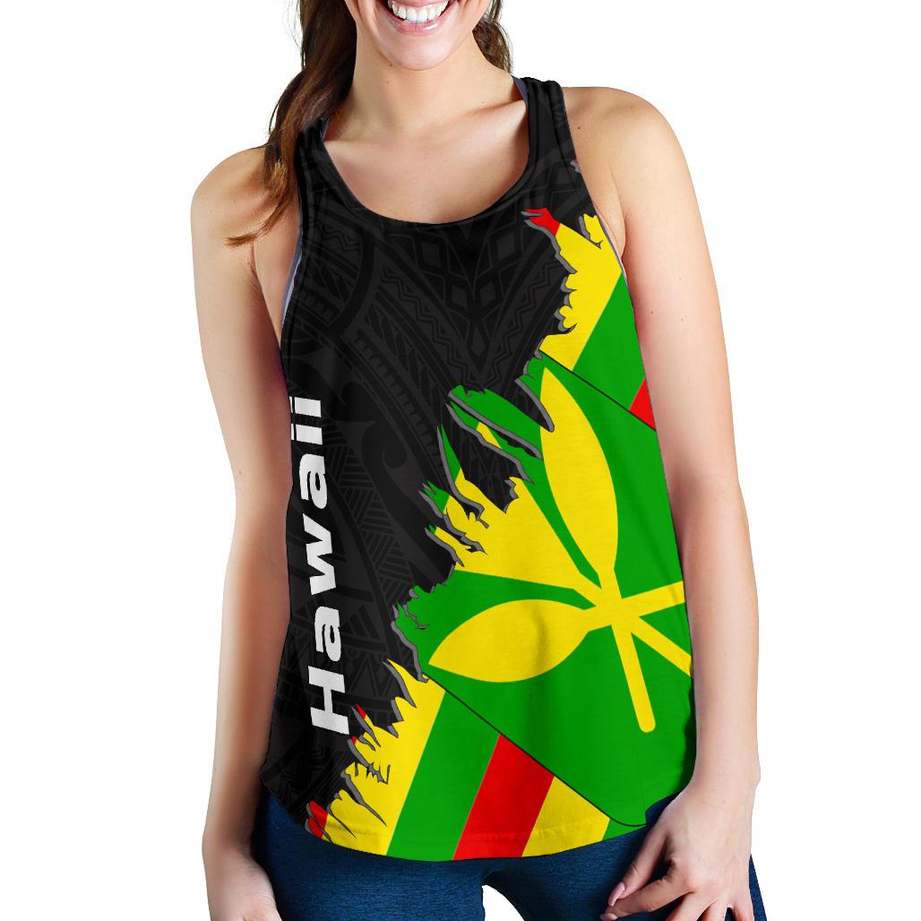 Hawaii Women's Racerback Tank - Wrap Style Black & Green - Polynesian Pride
