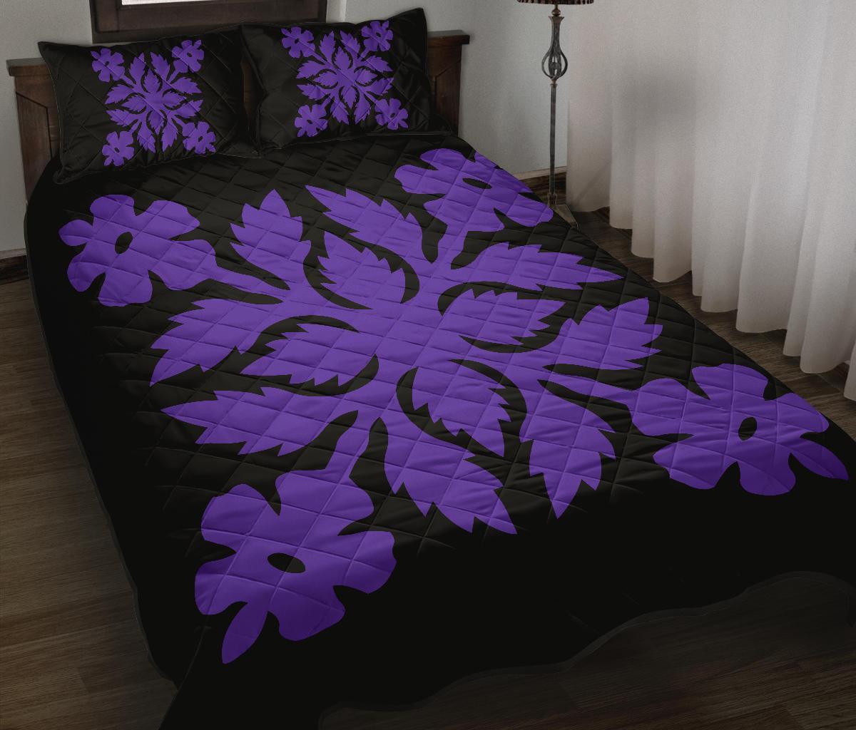 Hawaiian Quilt Bed Set Royal Pattern - Black And Purple - B2 Style Art - Polynesian Pride