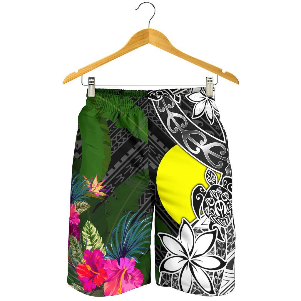 Palau Men Shorts - Turtle Plumeria Banana Leaf - Polynesian Pride