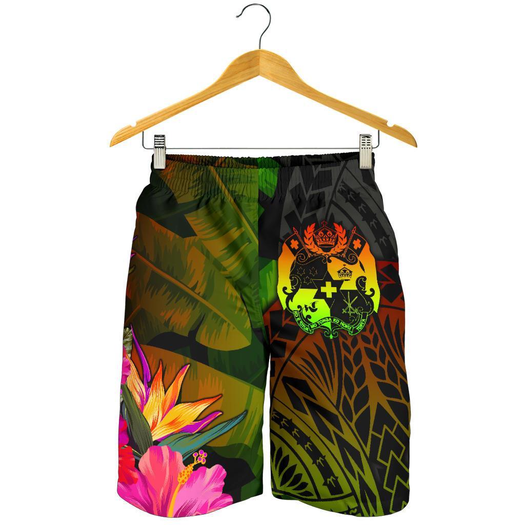 Tonga Polynesian Men's Shorts - Hibiscus and Banana Leaves - Polynesian Pride