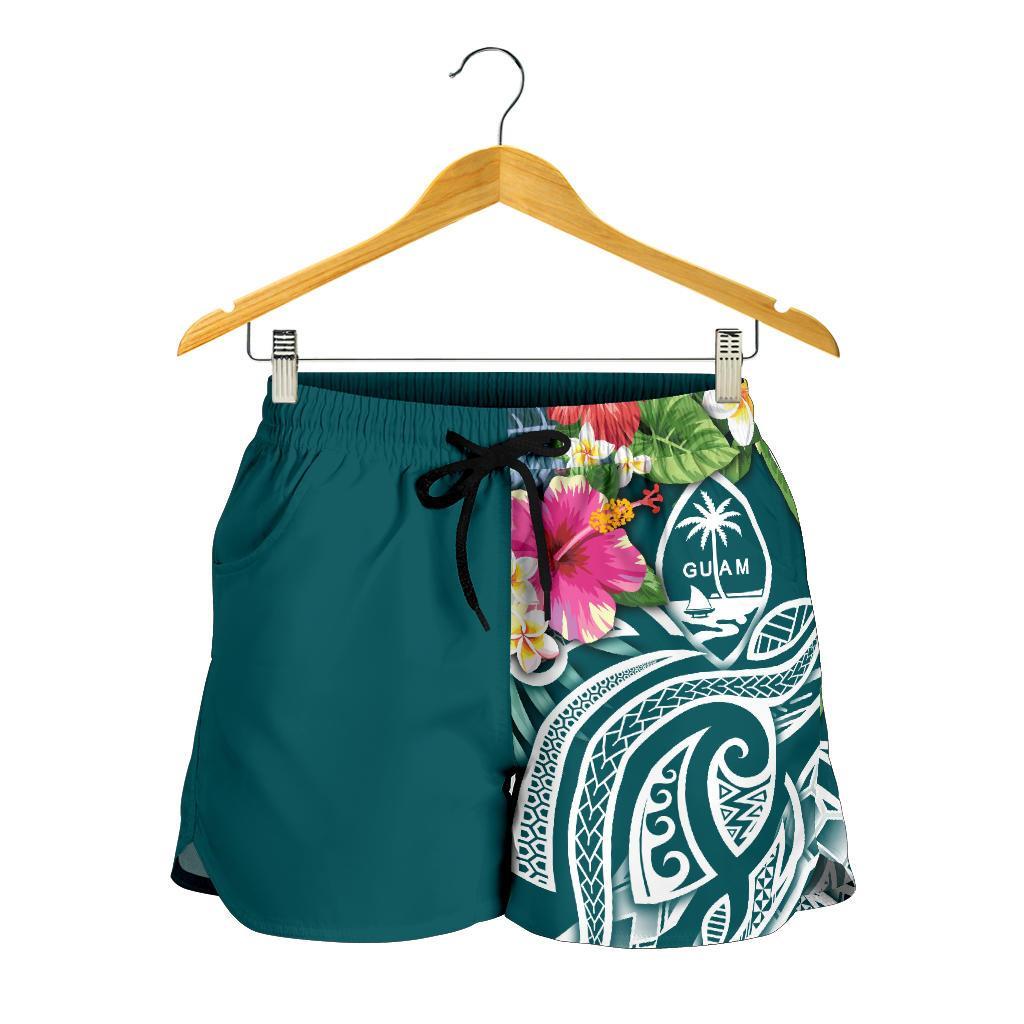 Guam Polynesian Women's Shorts - Summer Plumeria (Turquoise) - Polynesian Pride
