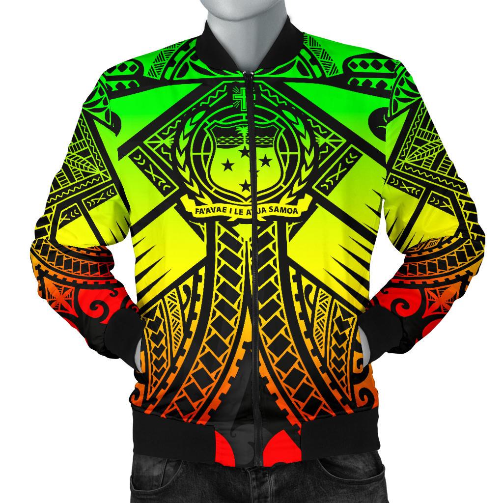 Samoa Polynesian Men's Bomber Jacket - Samoa Reggae Seal with Polynesian Tattoo Reggae - Polynesian Pride