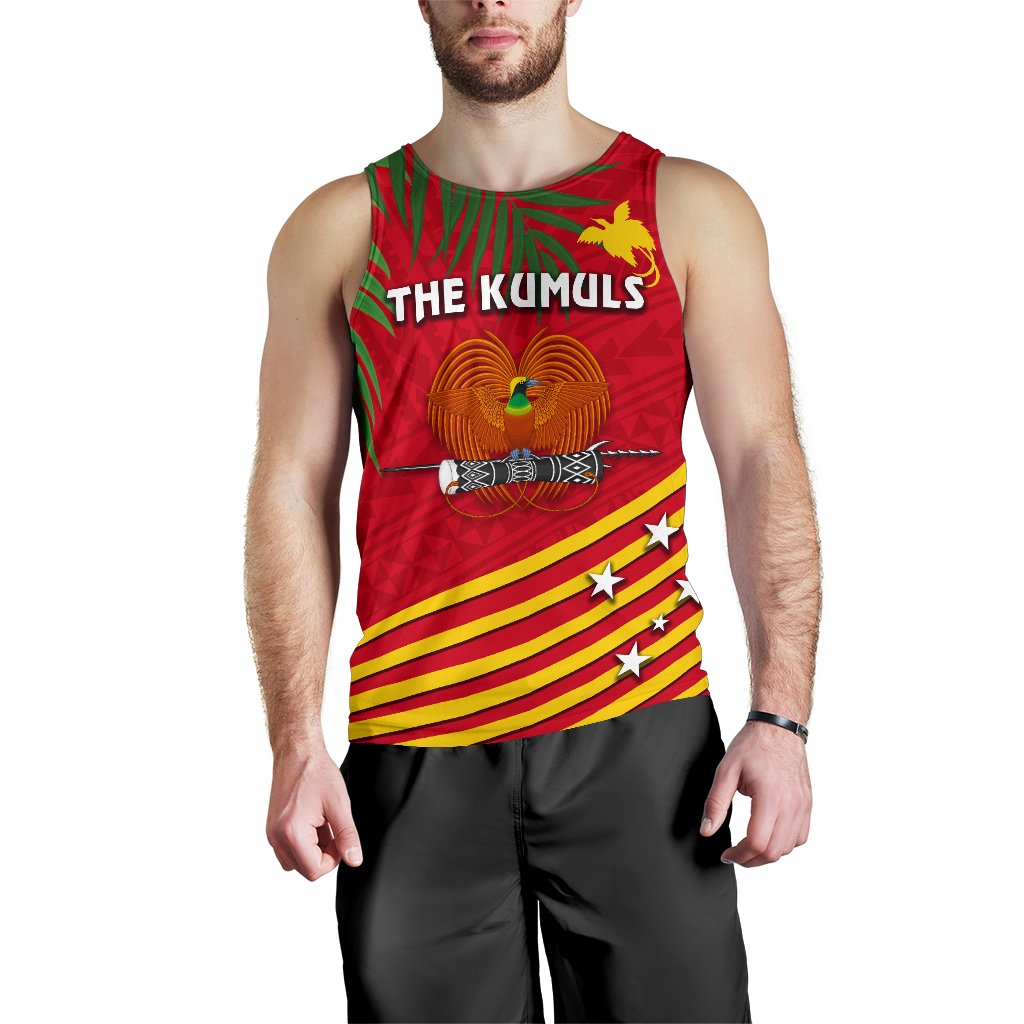 Papua New Guinea Rugby Men Tank Top Coconut Leaves - The Kumuls Red - Polynesian Pride