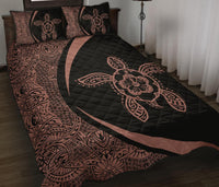 Hawaiian Polynesian Turtle Quilt Bed Set - Circle Style Pink And Black - Polynesian Pride