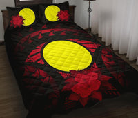 Palau Polynesian Quilt Bed Set Hibiscus Red Black - Polynesian Pride