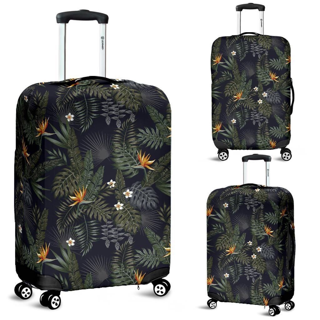 Tropical Leaves And Flowers In The Night Style Luggage Cover White - Polynesian Pride