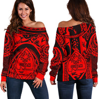 Polynesian Off Shoulder Sweaters - Guam Flag, Seal with Maui Moana Tattoo - Polynesian Pride