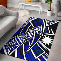 Nauru Area Rug - Tribal Flower Special Pattern Blue Color - Polynesian Pride