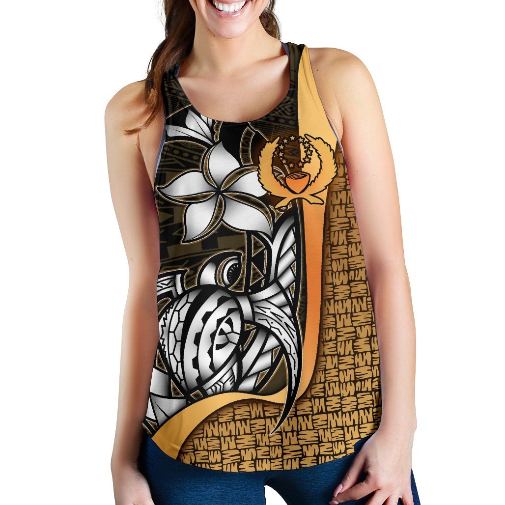 Pohnpei Micronesia Women's Racerback Tank Gold - Turtle With Hook - Polynesian Pride