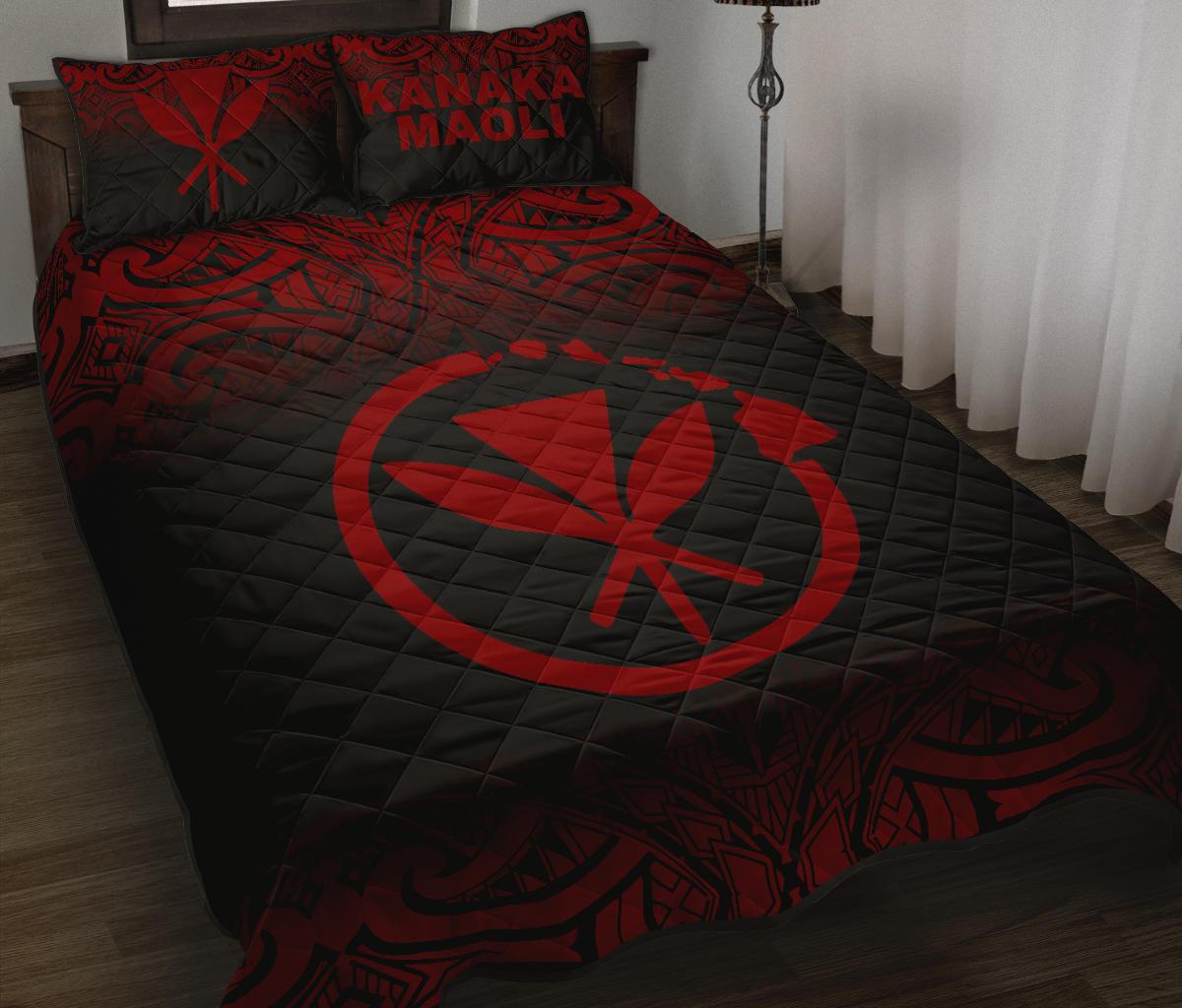 Hawaii Quilt Bed Set - Kanaka Maoli Polynesian Tattoo Black Fog Style Red Version - Polynesian Pride