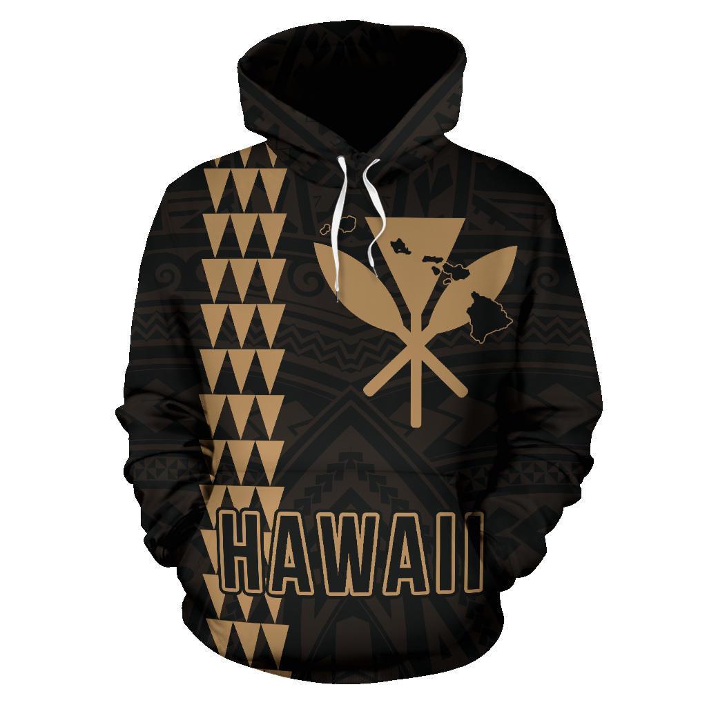 Polynesian Kakau Kanaka Map of Hawaii Hoodie Gold - Polynesian Pride
