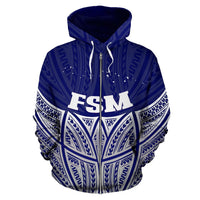 Federated States of Micronesia Polynesian Zip up Hoodie Blue Pride Map and Seal - Polynesian Pride