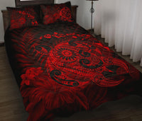 Hawaii Turtle Map Hibiscus Polynesian Red Quilt Bed Set - Polynesian Pride