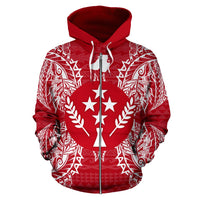 Kosrae Polynesian All Over Zip up Hoodie Map Red White - Polynesian Pride