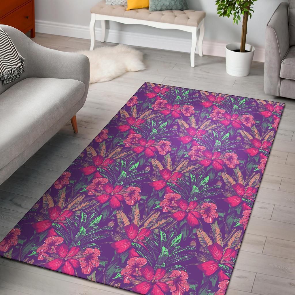 Tropical Hibiscus Purple Rug Purple - Polynesian Pride