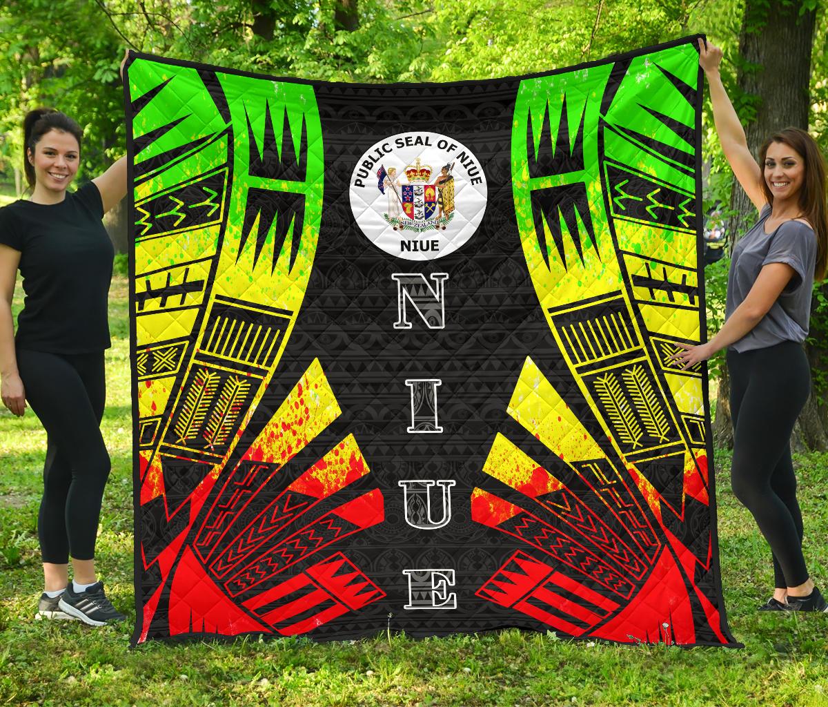 Niue Premium Quilt - Niue Seal Polynesian Reggae Tattoo - Polynesian Pride