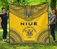 Niue Premium Quilt - Niue Seal Polynesian Chief Yellow Version Yellow - Polynesian Pride