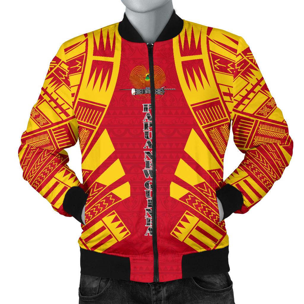 Papua New Guinea Men Bomber Jackets - Polynesian Tattoo Flag White - Polynesian Pride