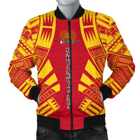 Papua New Guinea Men Bomber Jackets - Polynesian Tattoo Flag White - Polynesian Pride