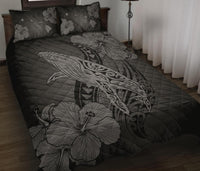 Hawaiian Whale Swim Hibiscus Polynesian Quilt Bedding Set - Gray - Polynesian Pride
