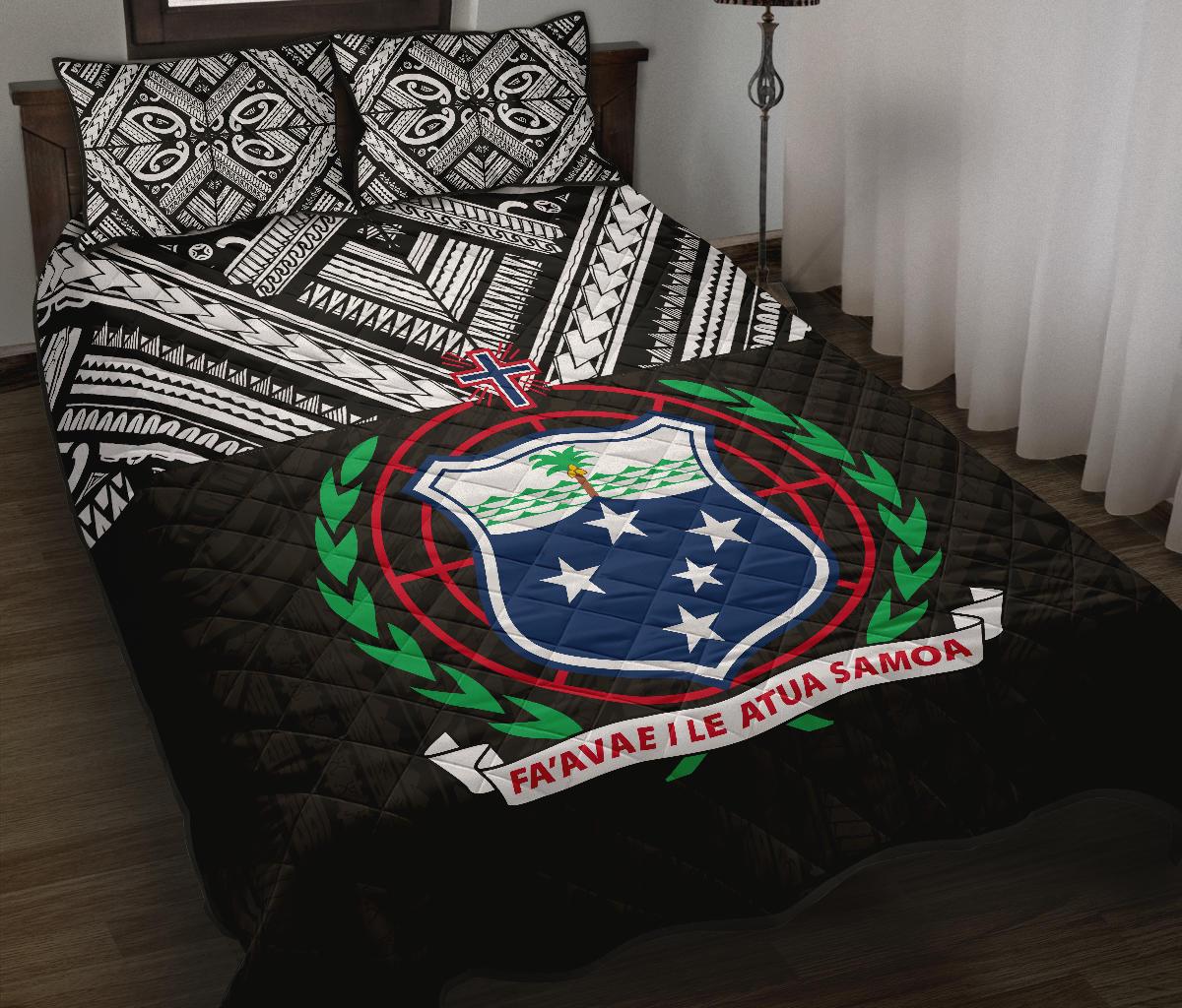 Samoa Polynesian Polynesian Quilt Bed Set - Samoa Coat Of Arms Black Version - Polynesian Pride