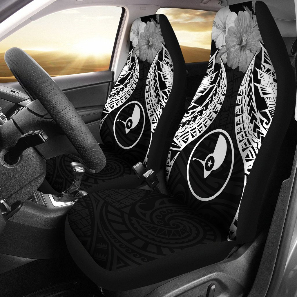 Yap Polynesian Car Seat Covers Pride Seal And Hibiscus Black Universal Fit Black - Polynesian Pride