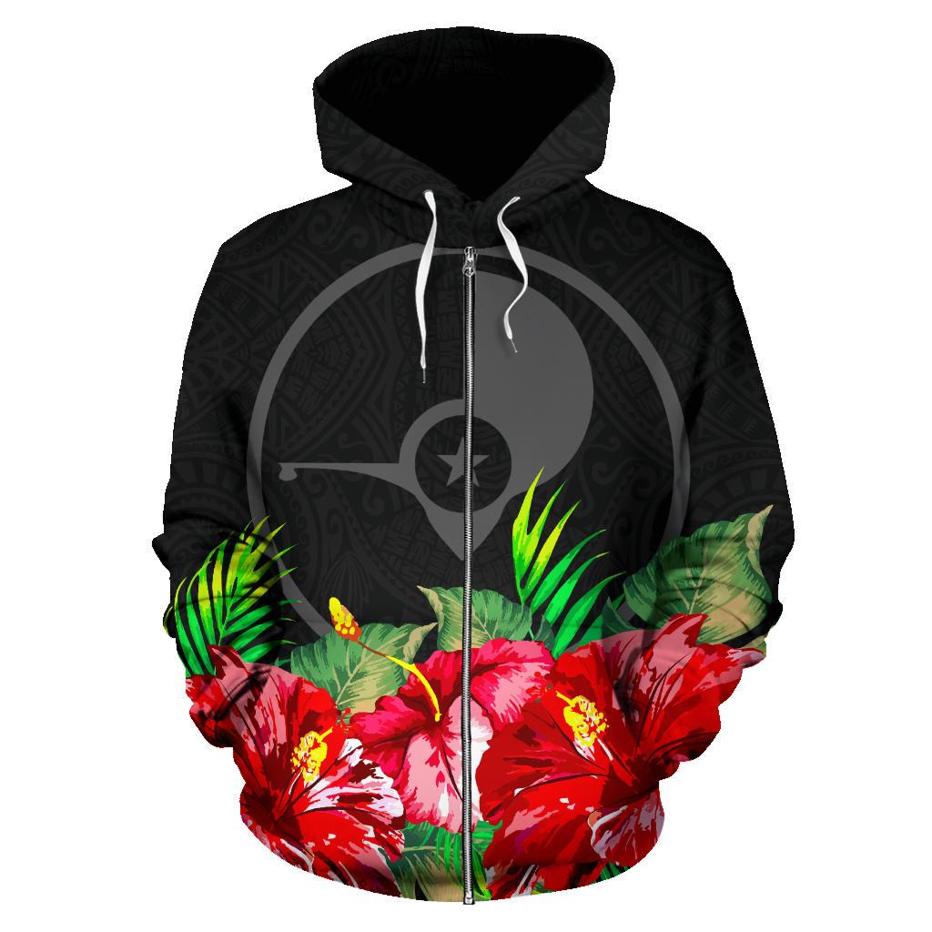 Yap Polynesian Zip Hoodie Black Hibiscus - Polynesian Pride