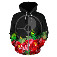 Yap Polynesian Zip Hoodie Black Hibiscus - Polynesian Pride