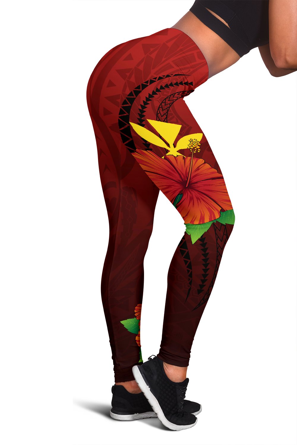 Kanaka Hibiscus Polynesian Philomena Leggings Black - Polynesian Pride