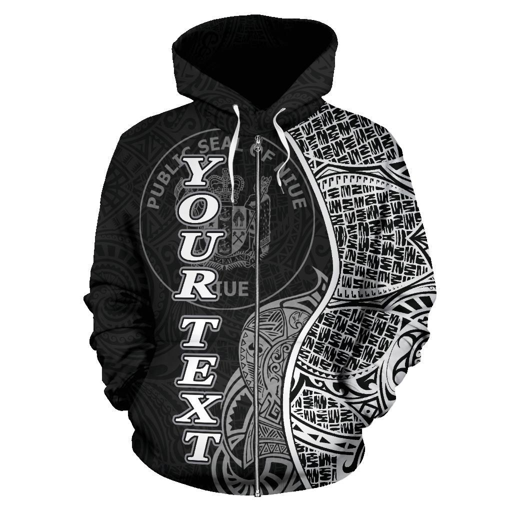 Niue Polynesian Custom Zip up Hoodie Coconut Black - Polynesian Pride