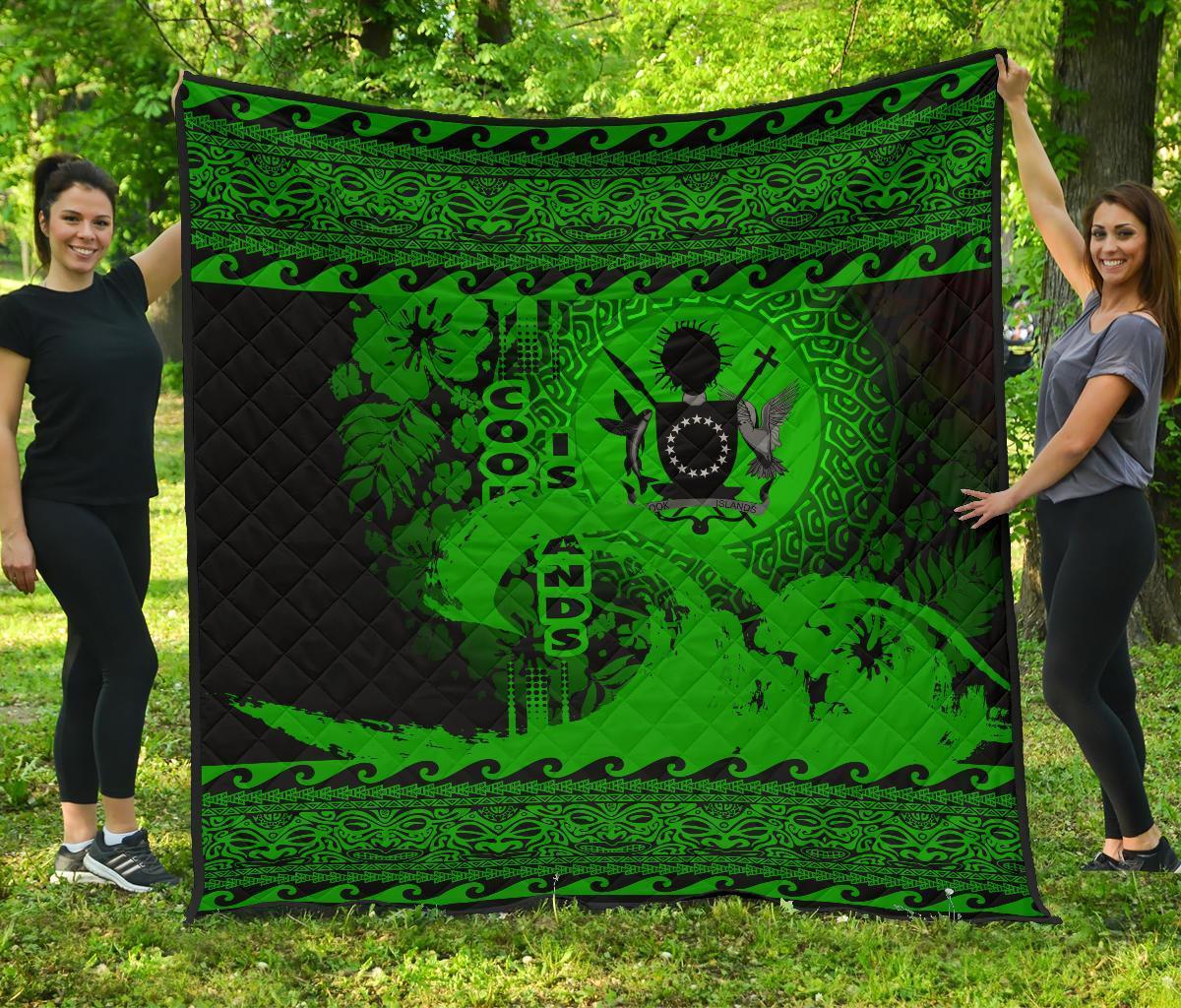 Cook Island Quilt Wave Green Design Black - Polynesian Pride