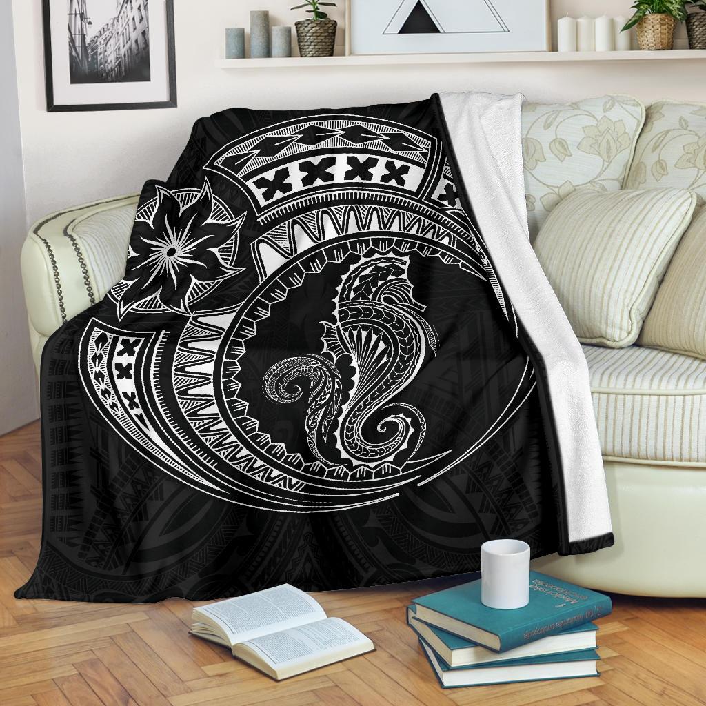 Seahorse Polynesian Blanket - Polynesian Tattoo Black White - Polynesian Pride