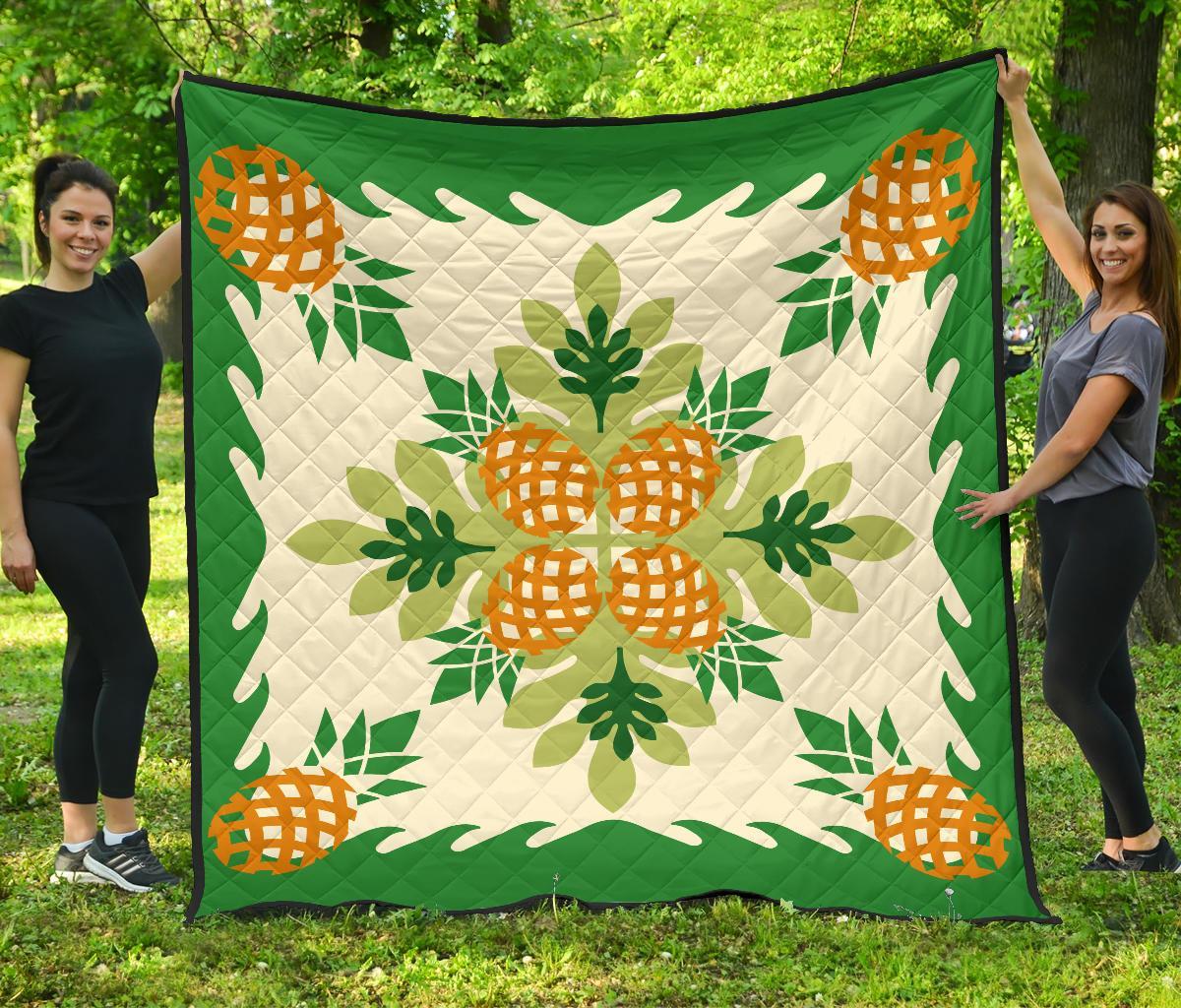 Hawaiian Pineapple leaves Tropical Pattern Premium Quilt - Green - Argu Style - AH Green - Polynesian Pride