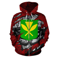 Polynesian Kanaka Maoli Hawaii Zip Hoodie Red - Polynesian Pride