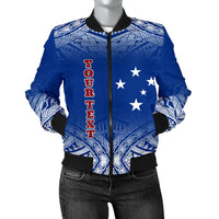 Samoa Custom Personalised Women's Bomber Jacket - Polynesian Fog Blue Blue - Polynesian Pride