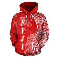 Fiji Polynesian Zip up Hoodie Coconut Tree Red and White - Polynesian Pride