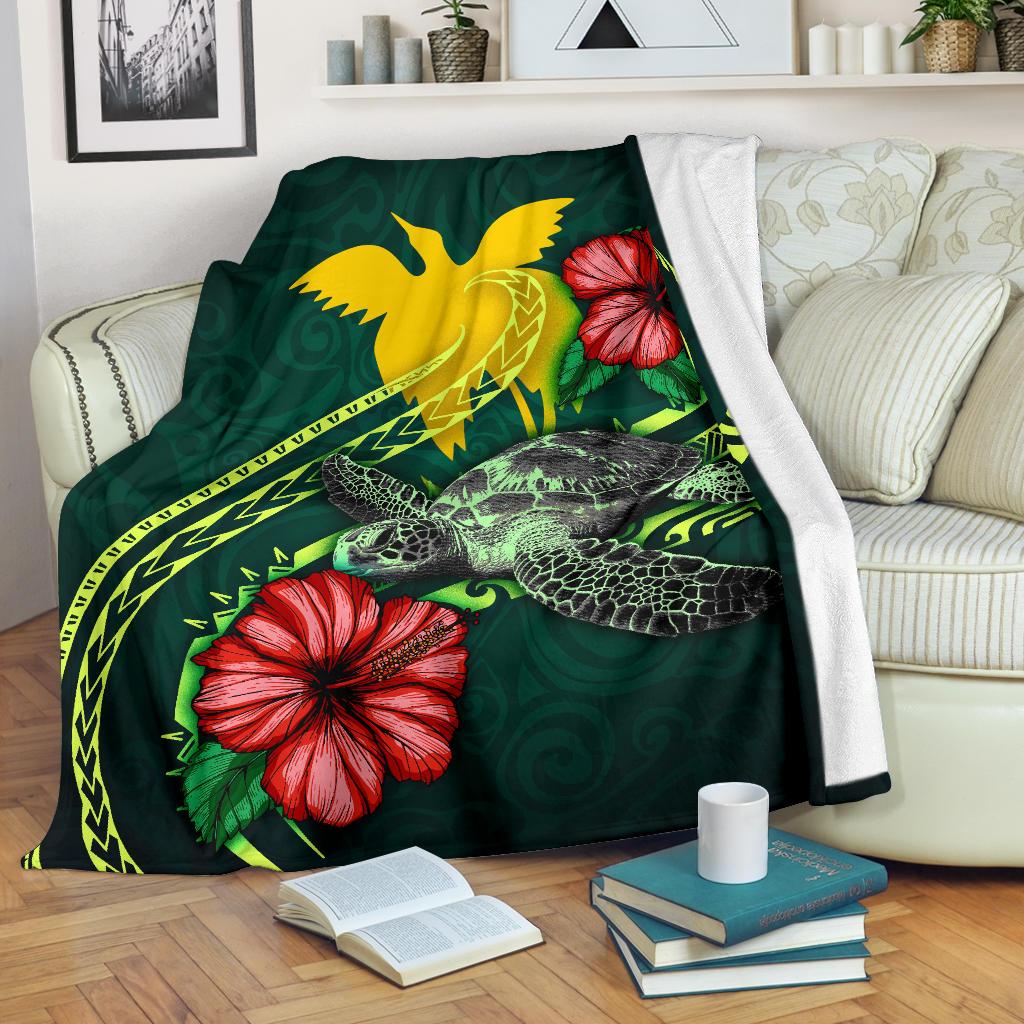 Papua New Guinea Polynesian Premium Blanket - Green Turtle Hibiscus White - Polynesian Pride