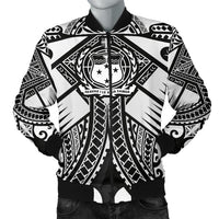 Samoa Polynesian Men's Bomber Jacket - Samoa White Seal with Polynesian Tattoo White - Polynesian Pride