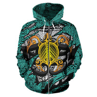 Honu Polynesian Turquoise Hawaii Turtle Hoodie (Zip) - Polynesian Pride