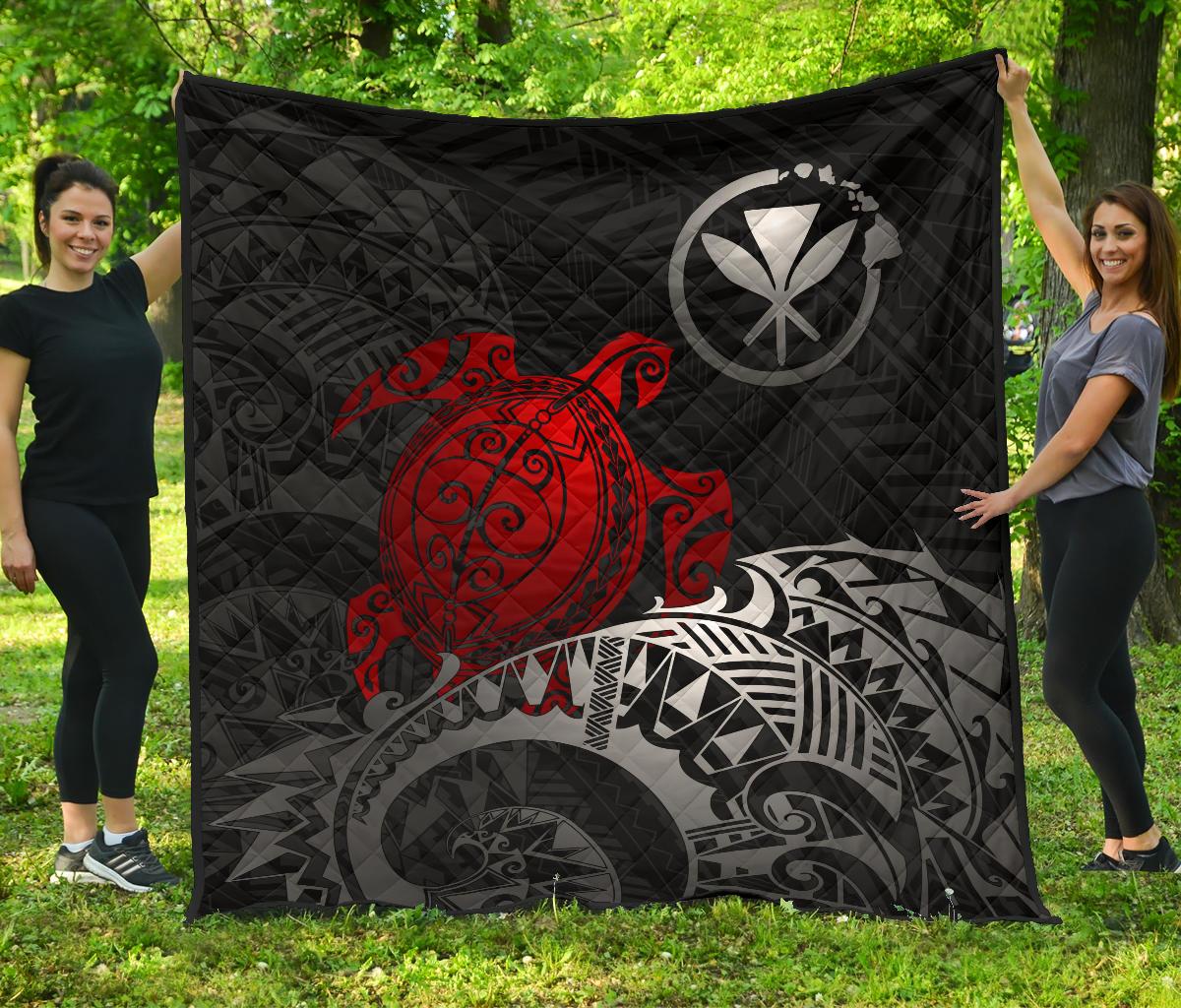 Hawaii Polynesian Premium Quilt - Kanaka Maoli & Red Turtle - Polynesian Pride