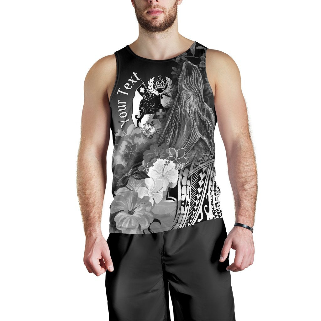 Tonga Custom Personalised Men's Tank Top - Humpback Whale with Tropical Flowers (White) - Polynesian Pride