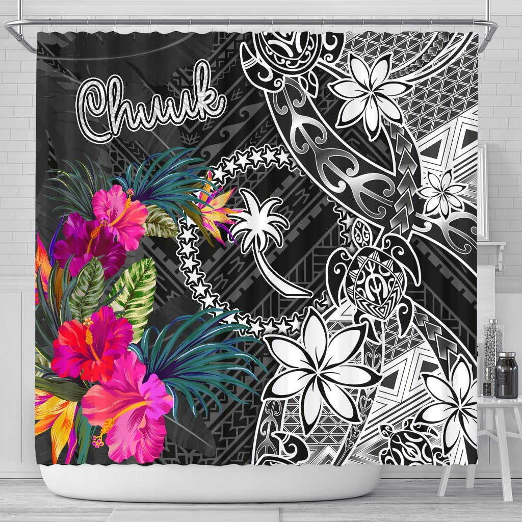 Chuuk Shower Curtain - Turtle Floral 177 x 172 (cm) BLACK - Polynesian Pride