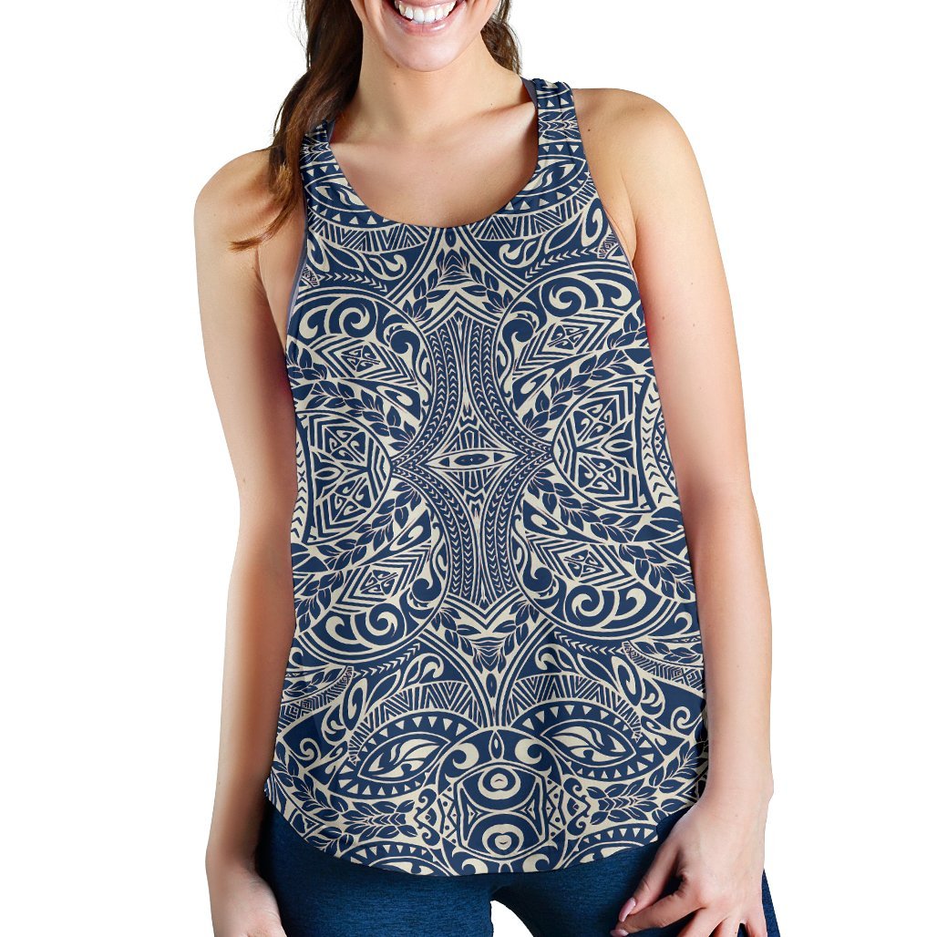 Polynesian Culture Blue White Women's Racerback Tank Top Blue - Polynesian Pride
