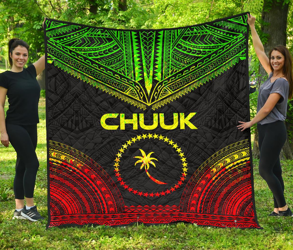 Chuuk Premium Quilt - Chuuk Flag Polynesian Chief Reggae Version - Polynesian Pride