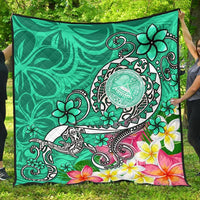 American Samoa Polynesian Premium Quilt - Turtle Plumeria (Turquoise) Turquoise - Polynesian Pride