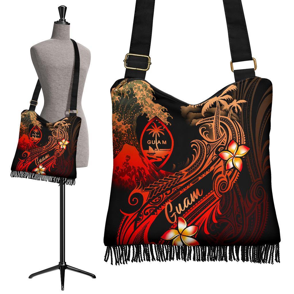 Guam Polynesian Boho Handbag - Plumeria Flowers And Waves One Style One Size Red - Polynesian Pride