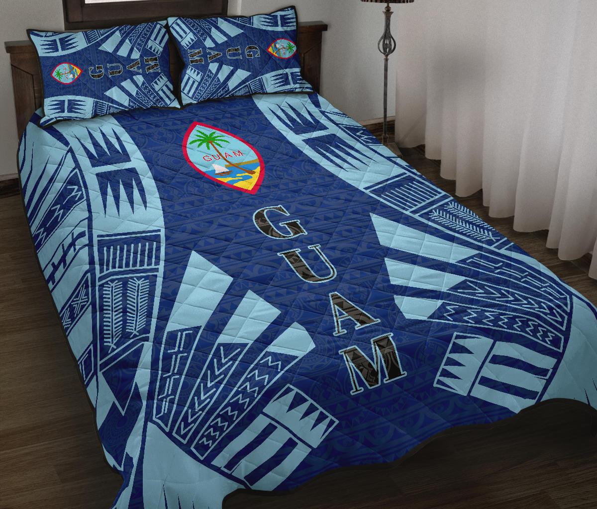 Guam Quilt Bed Set - Guam Coat Of Arms Polynesian Tattoo Style - Polynesian Pride